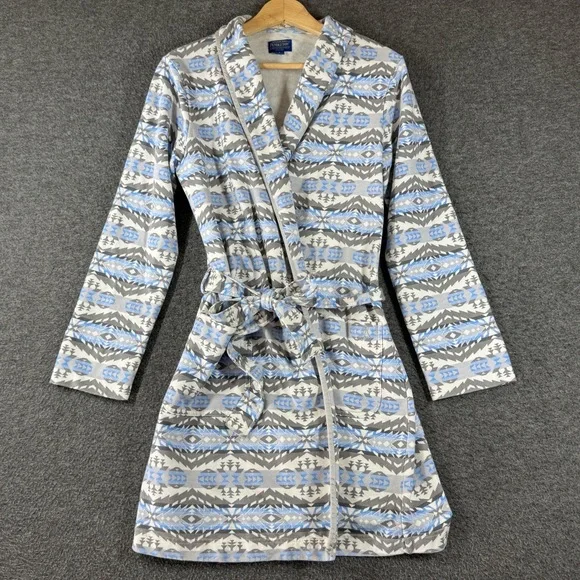 PENDLETON Harding Robe Womens Small Blue Grey White Geometric Southwestern Cozy - Picture 1 of 10